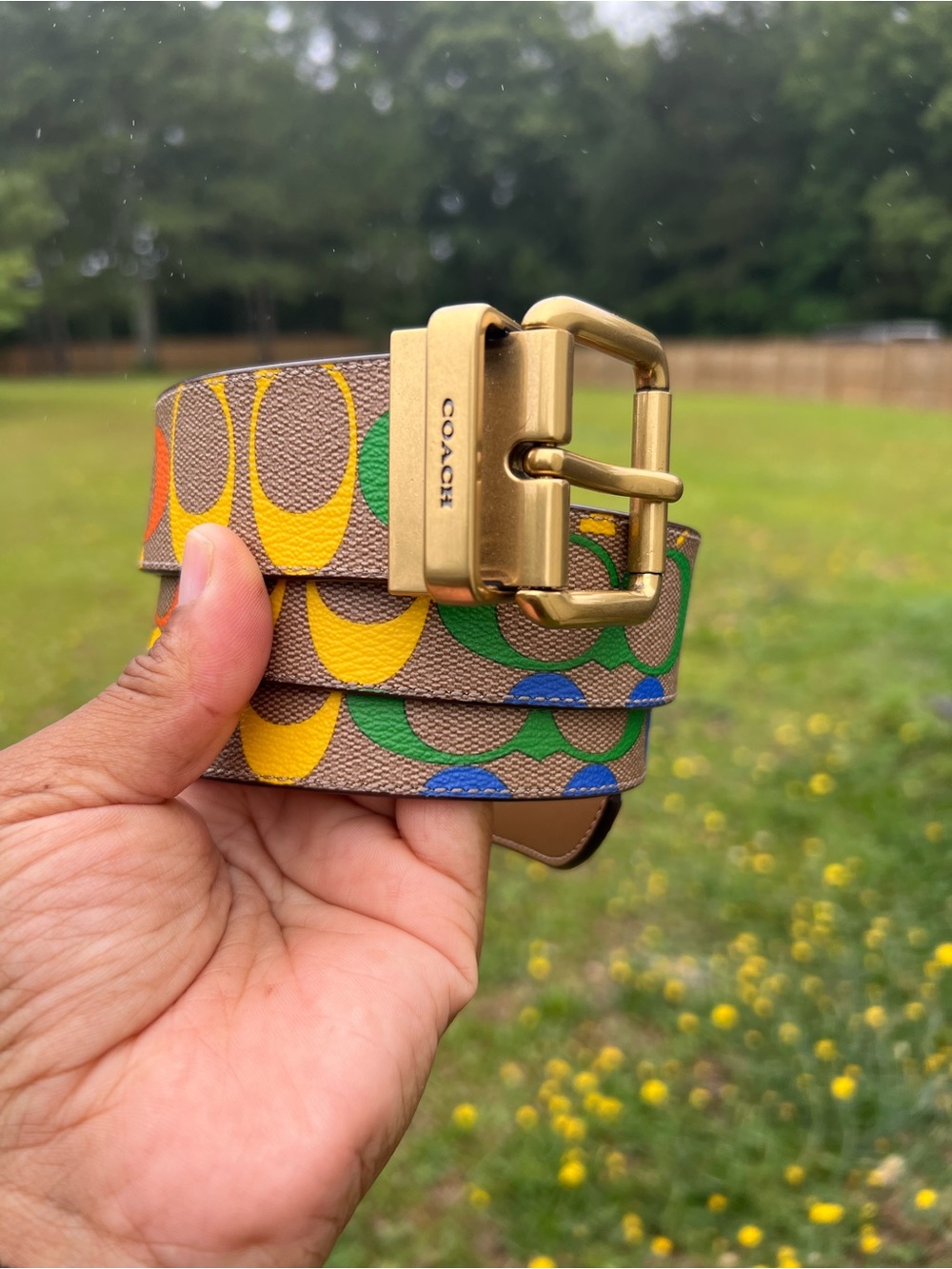 Coach Multicolor Signature Canvas Belt with Gold-Tone Buckle